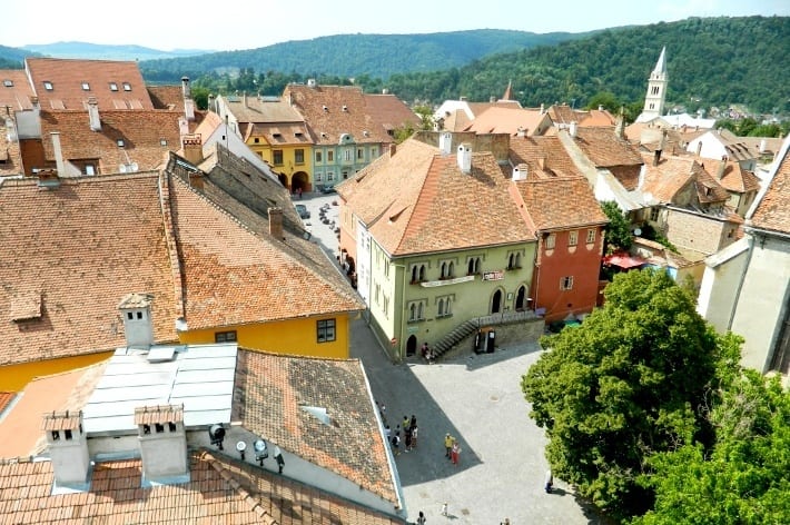 aeiral view of Sighisoara Town Transylvania