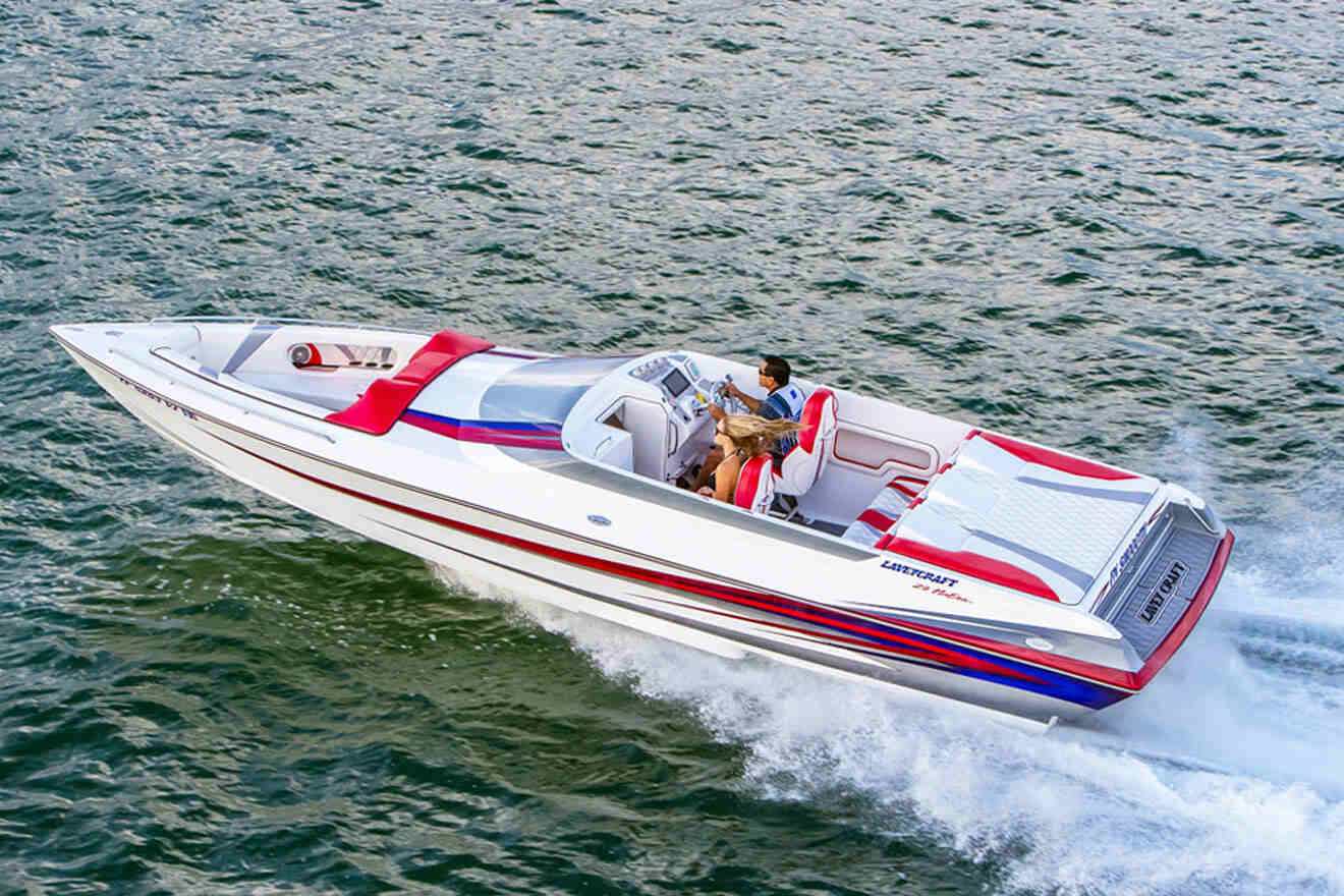 tourists in a speed boat