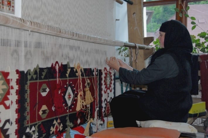 Nun working the loom Transylvania