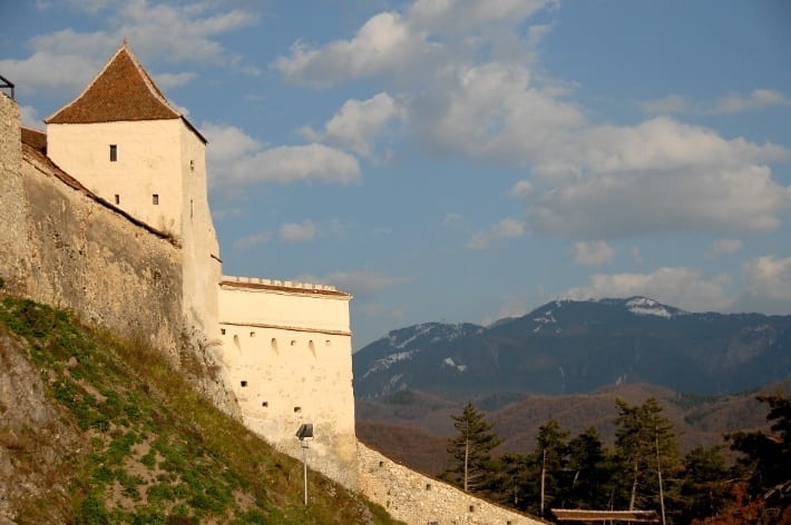 Rasnov Citadel on edge of mountain