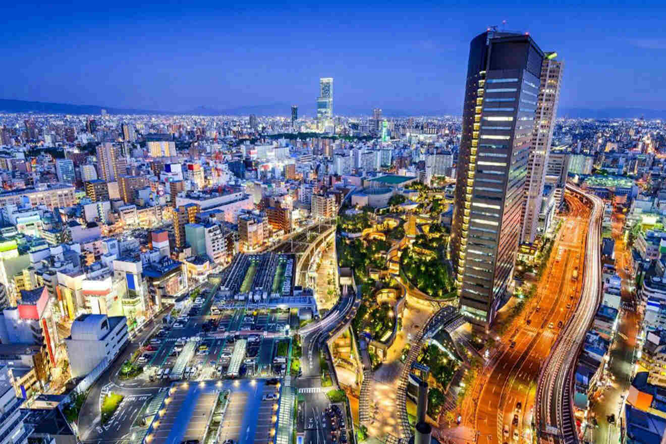 The skyline of a city at night