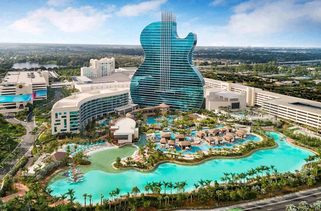 An aerial view of the guitar resort