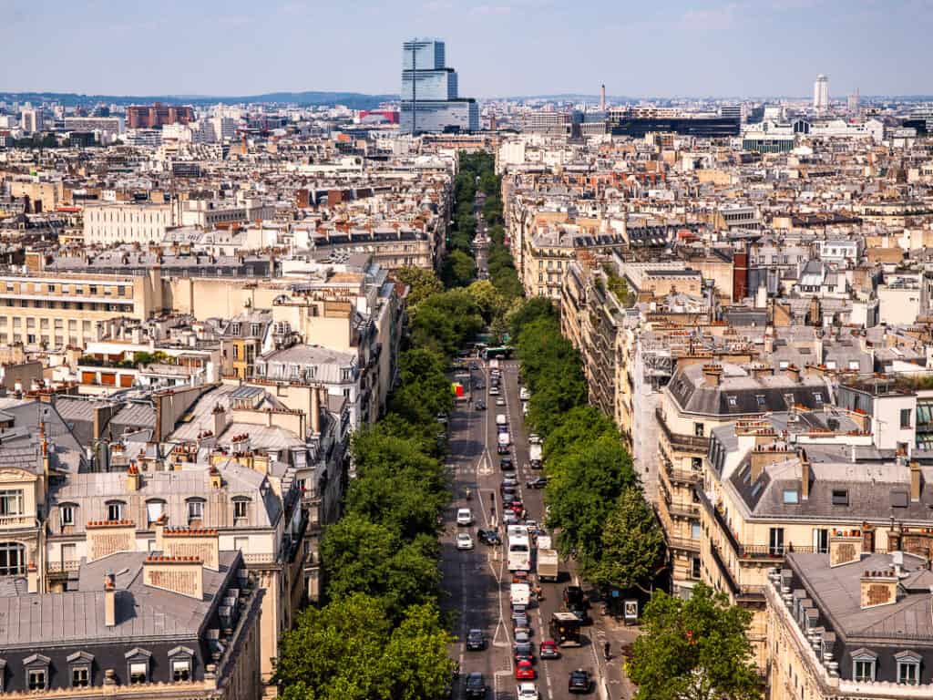 green avenue running down the middle of paris view