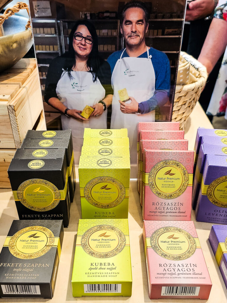 Boxes of soap on display in a store