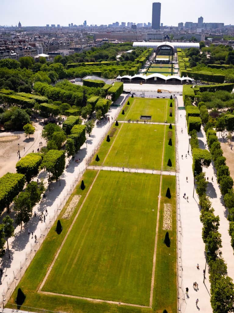 looking out over champs de mar from eiffel tower