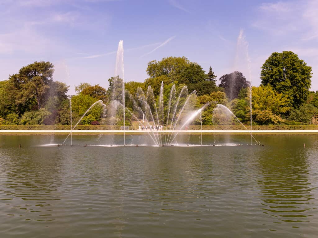 fountains spurting in a lake