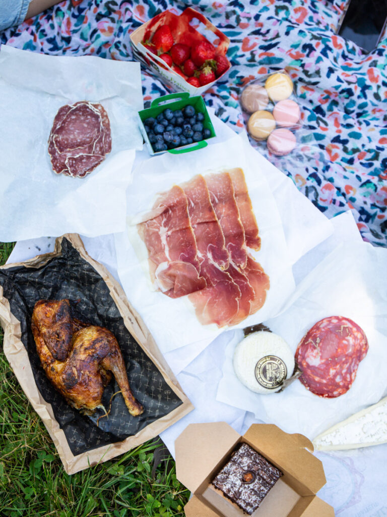 picnic food on rug