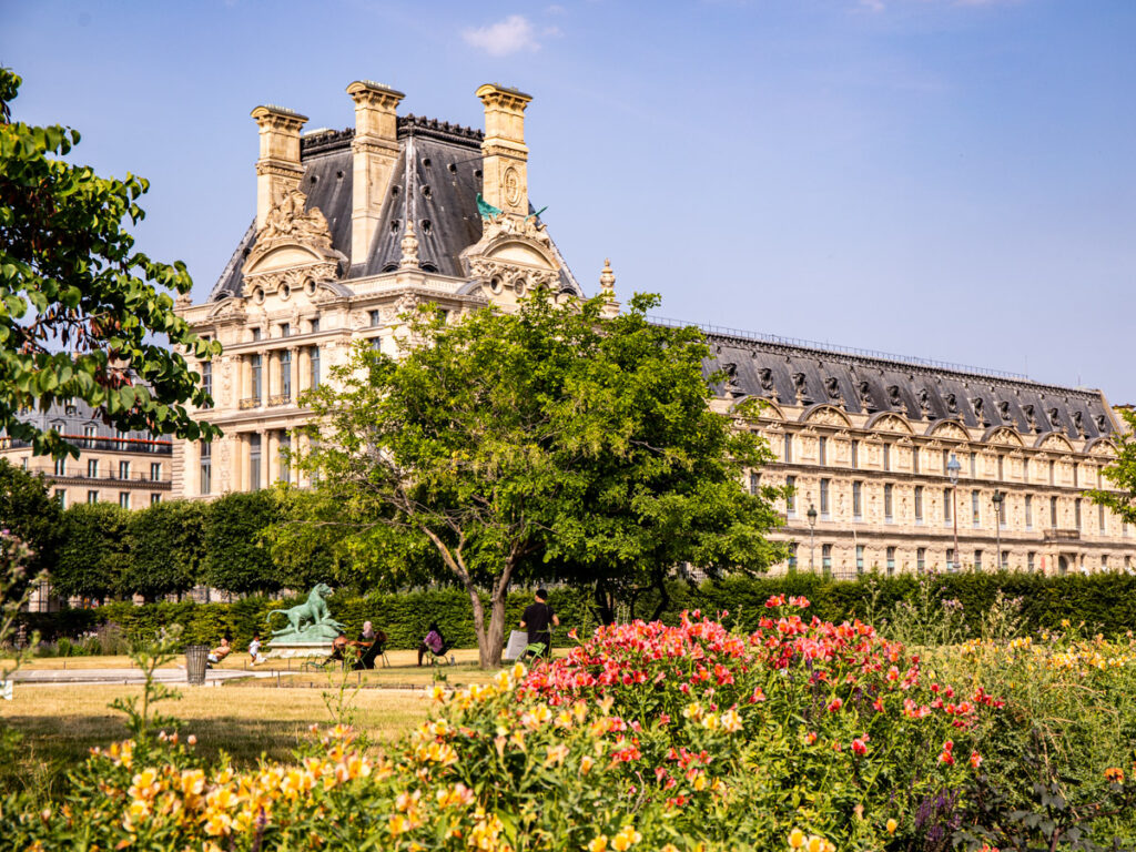 flowers in front of the louvre