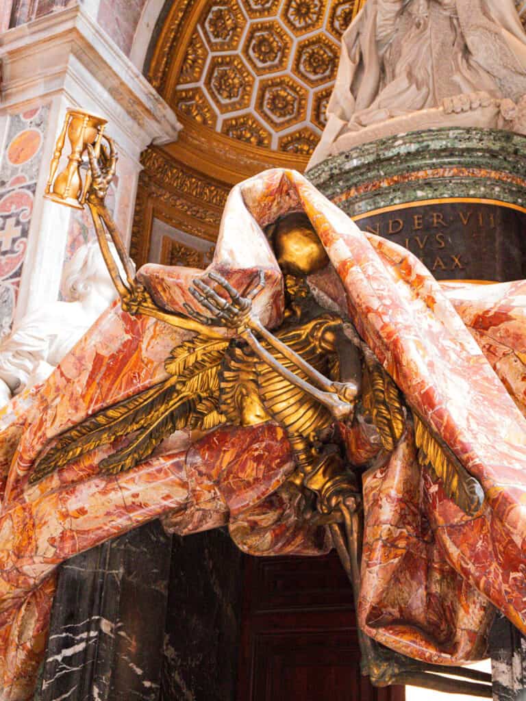 skeleton coming out of Bernini's Alexander VII monument in st peter's basilica