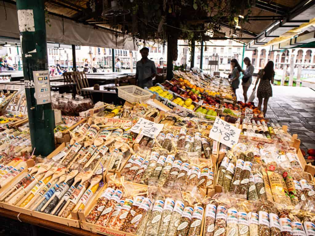 market stalls with produce in venice