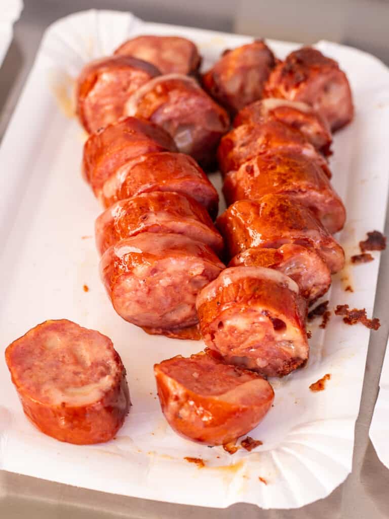 Slices of sausage on a plate