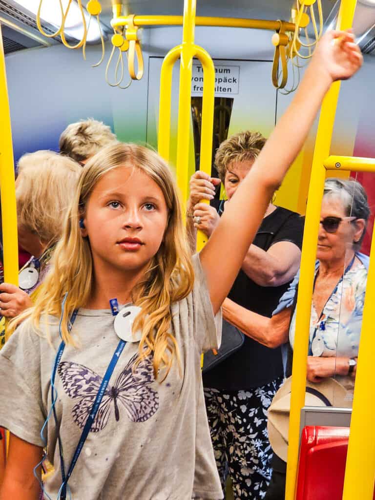 Girl riding a train