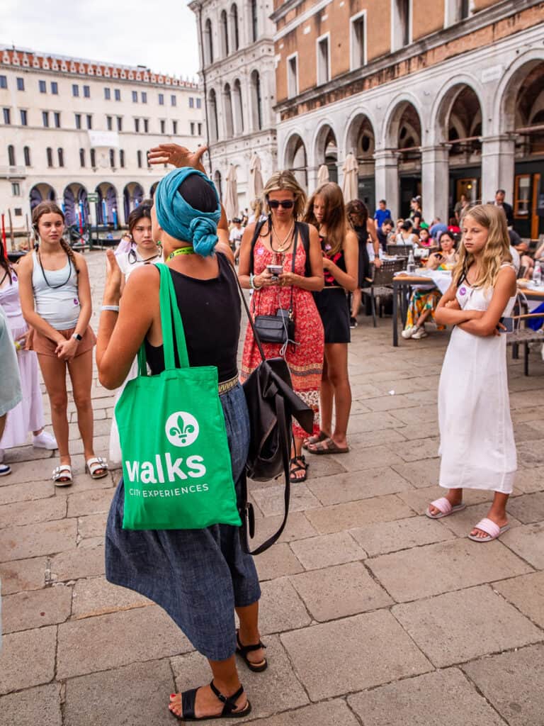 tour guide with walks of italy leading a tour in venice