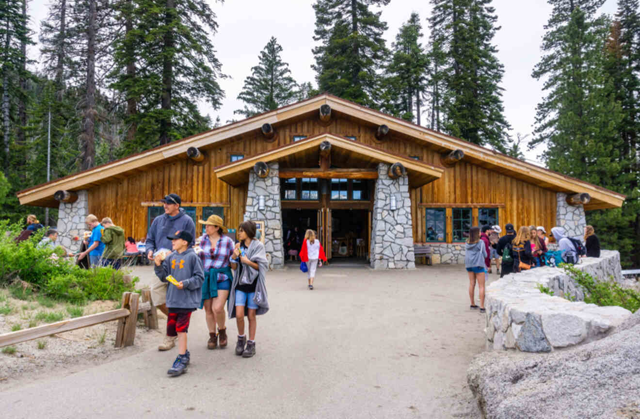 people entering and exiting a visitor center