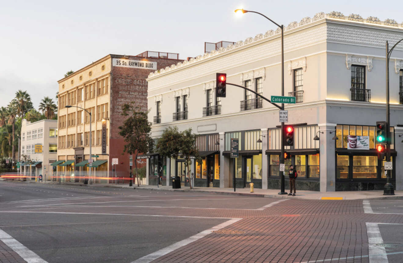 a street with buildings in the city