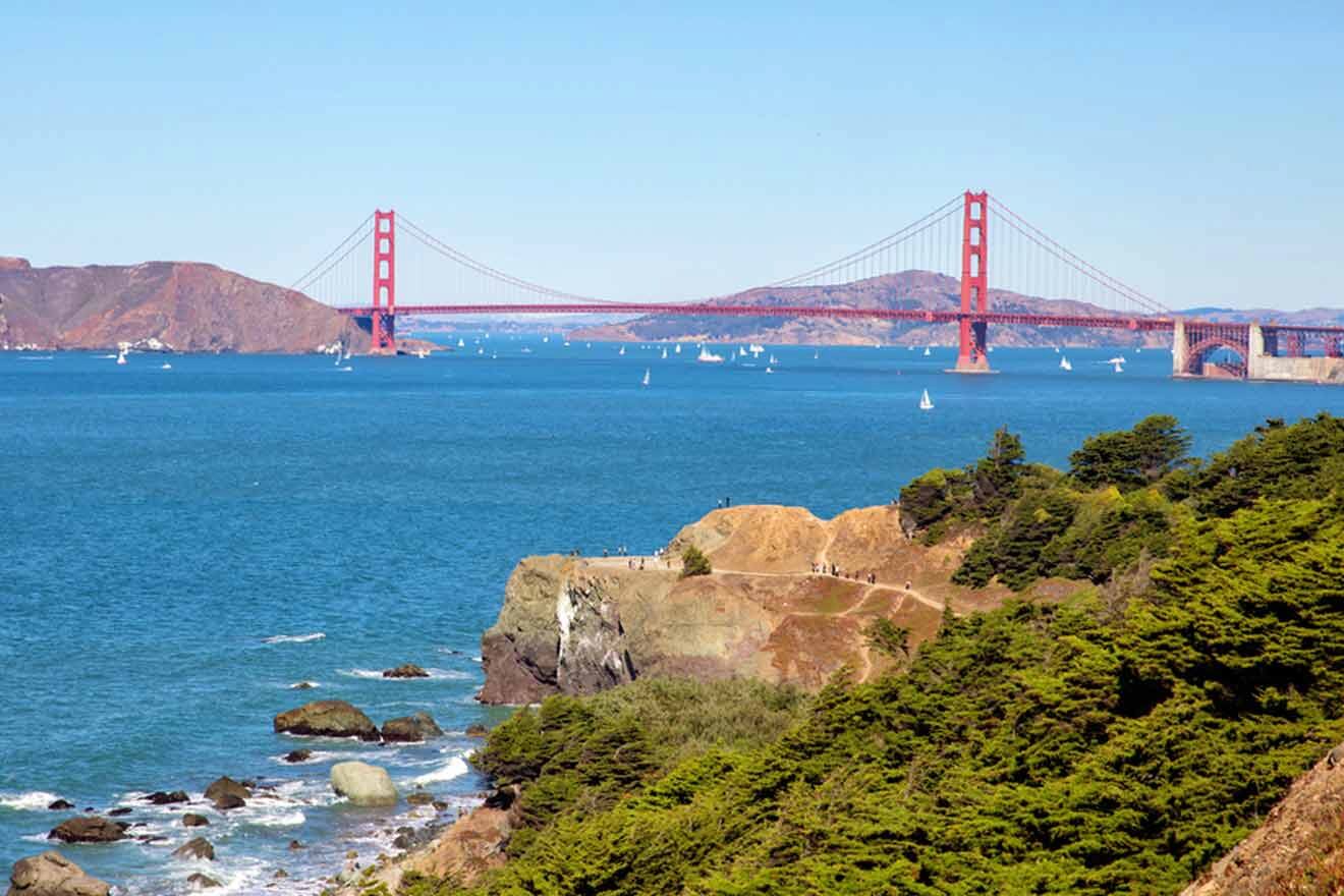 view over San francisco golden gate bridge from the lands end trail