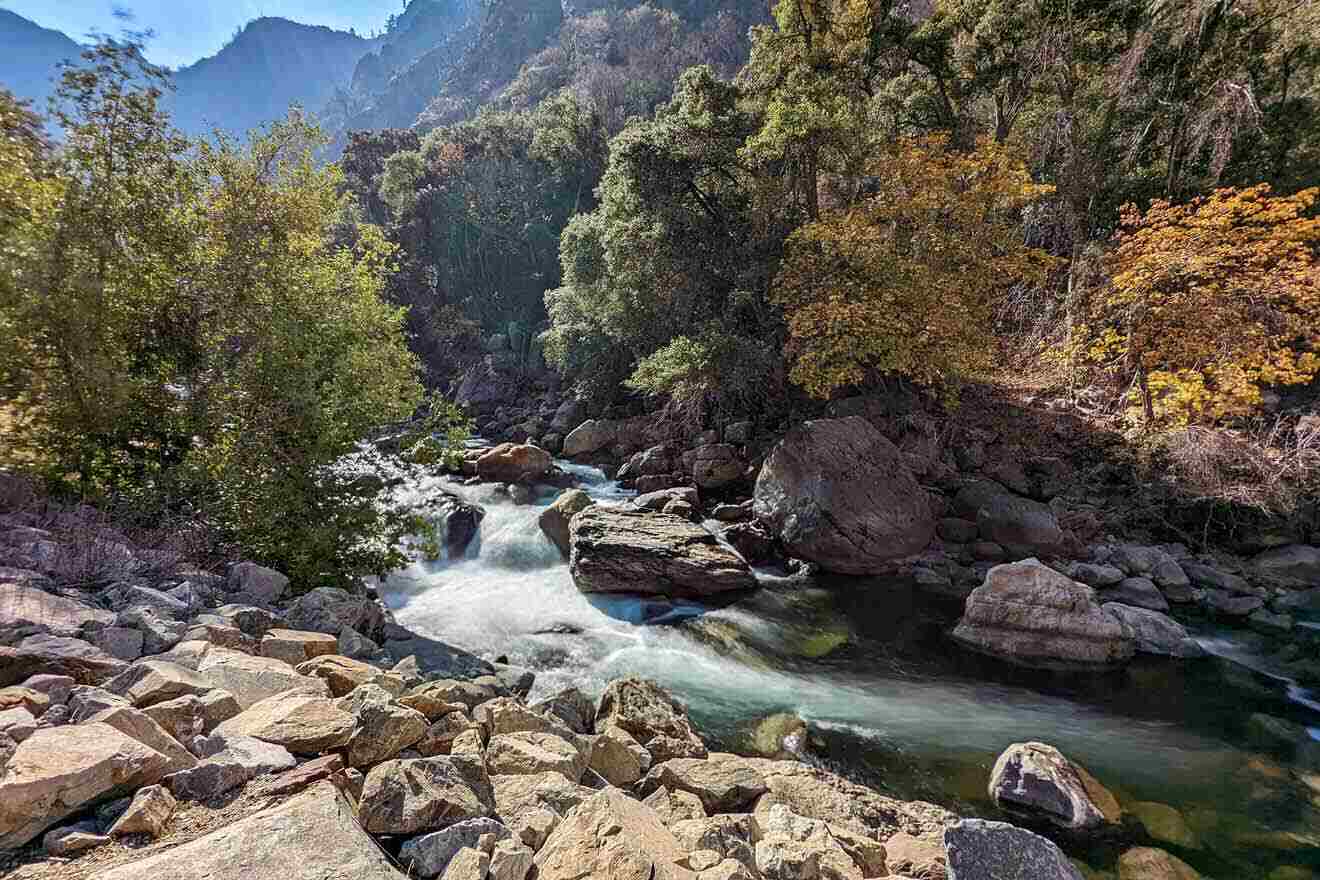 A river surrounded by rocks and trees.