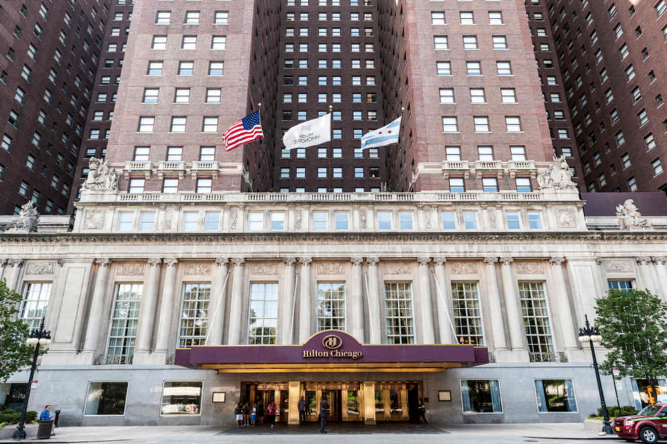 A large hotel building with a large entrance.