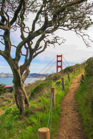 A trail leading to the golden gate bridge in san francisco, california.