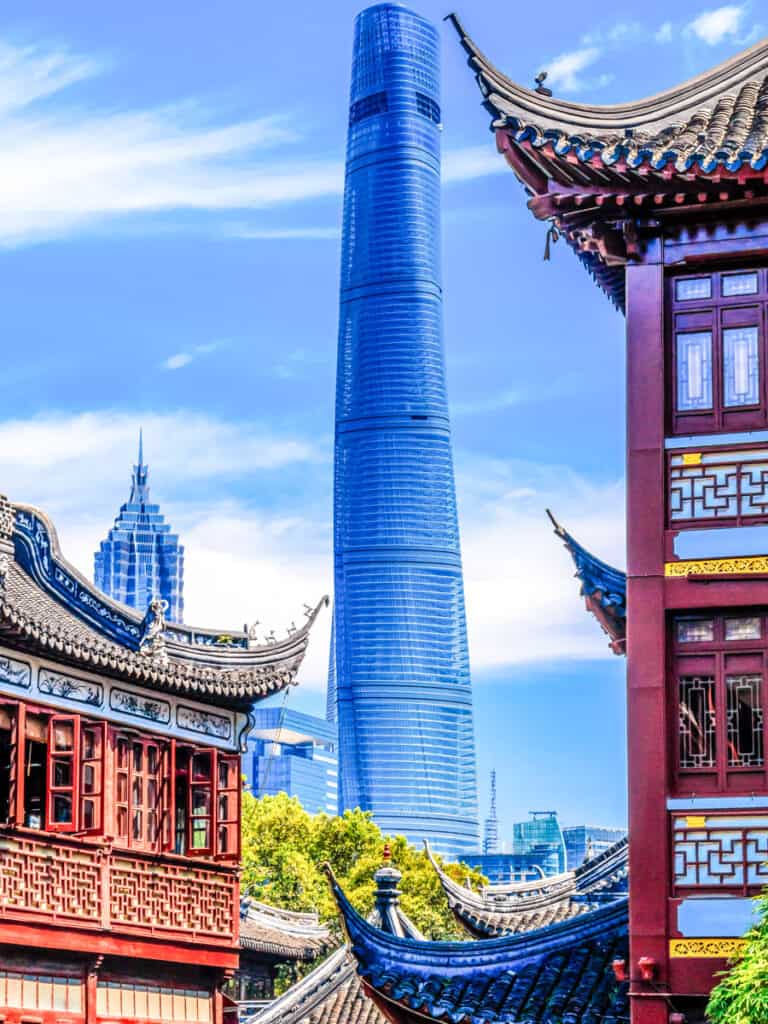 Shanghai Tower, JinMao Tower from Yuyuan Garden, Old Town, Shanghai China