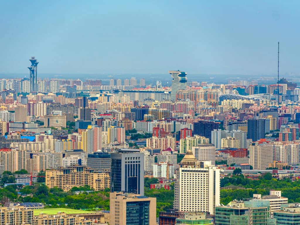 Beijing from above aerial shot of the city