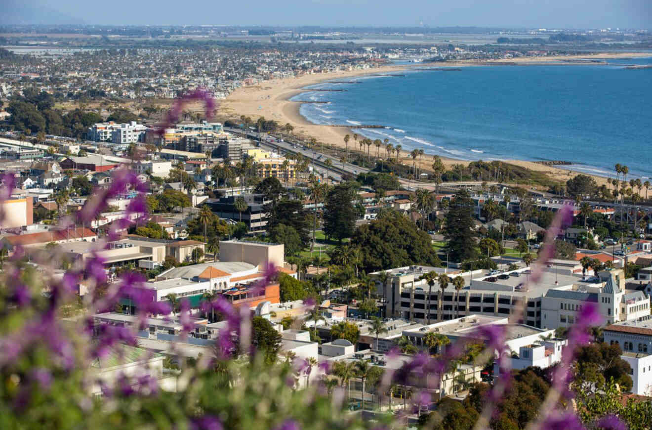 aerial view of a town on the beach