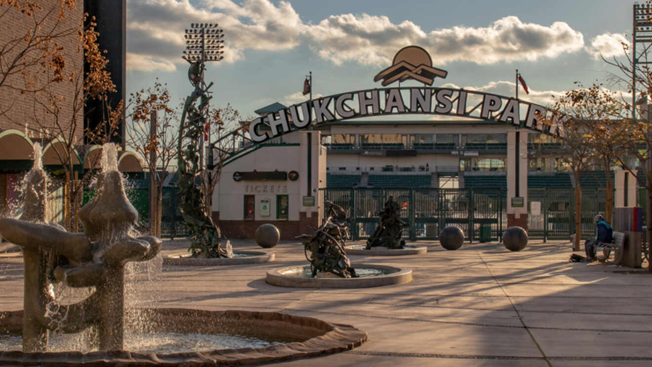 the entrance of a stadium park