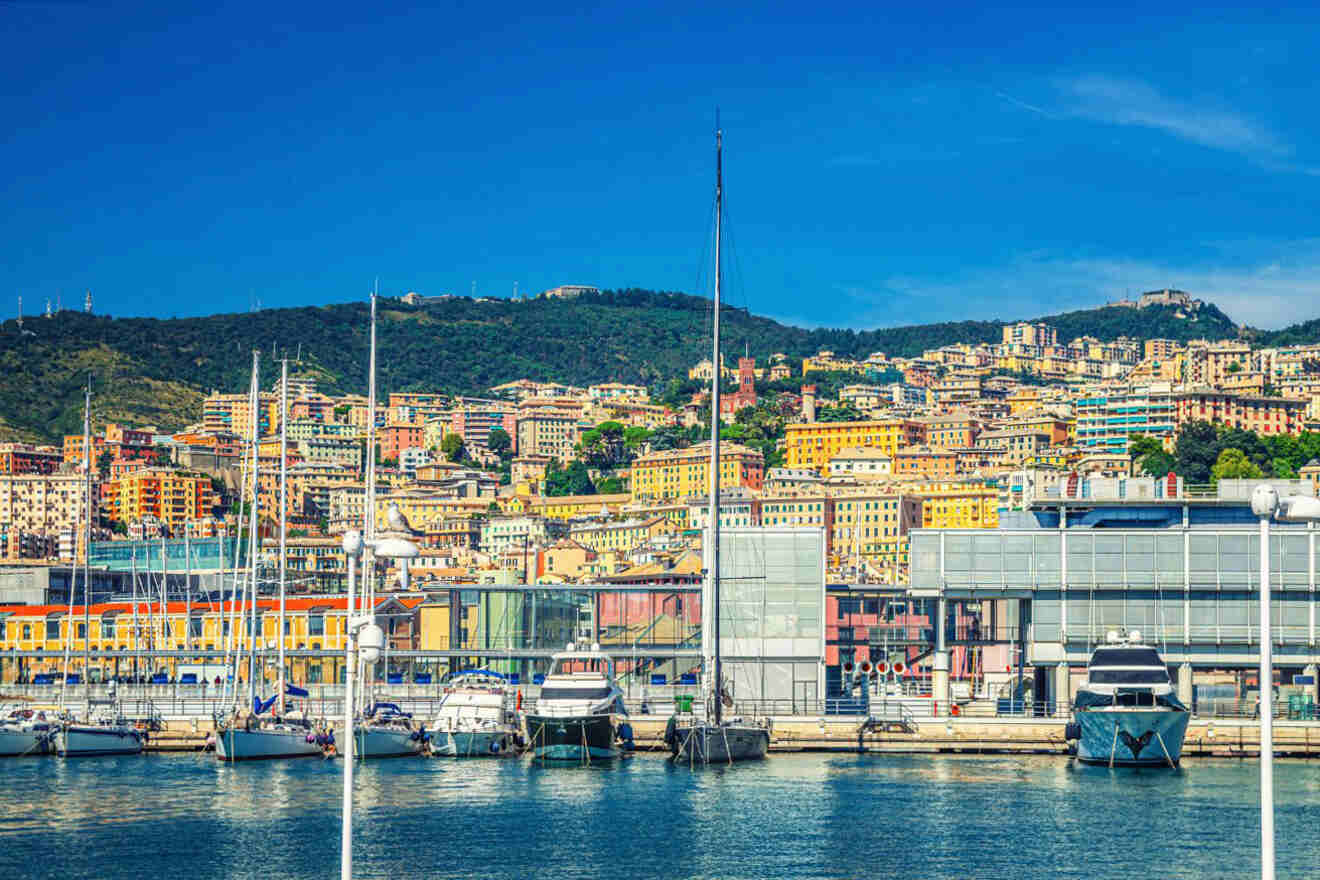 A city with boats docked in the harbor.