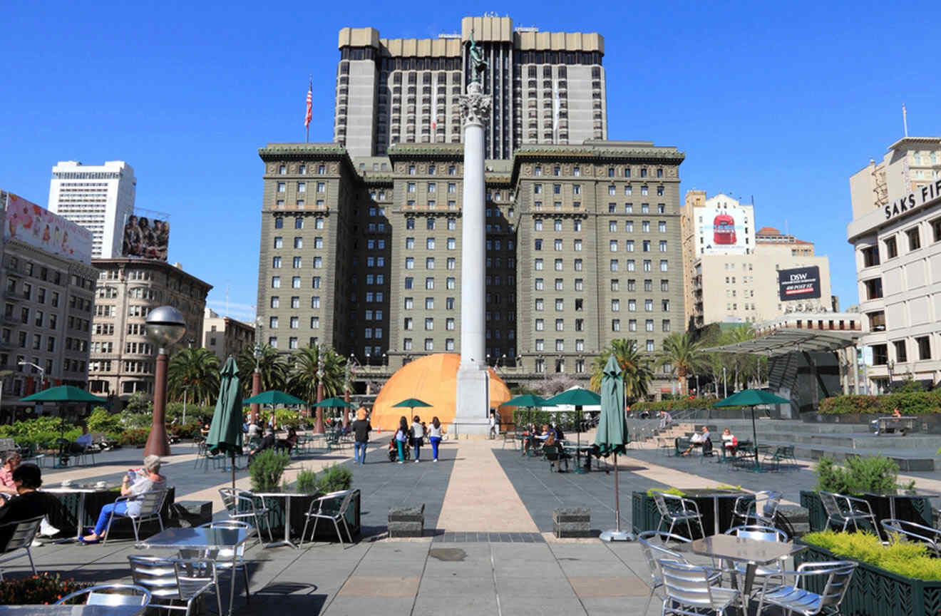 A large square in front of a tall building.