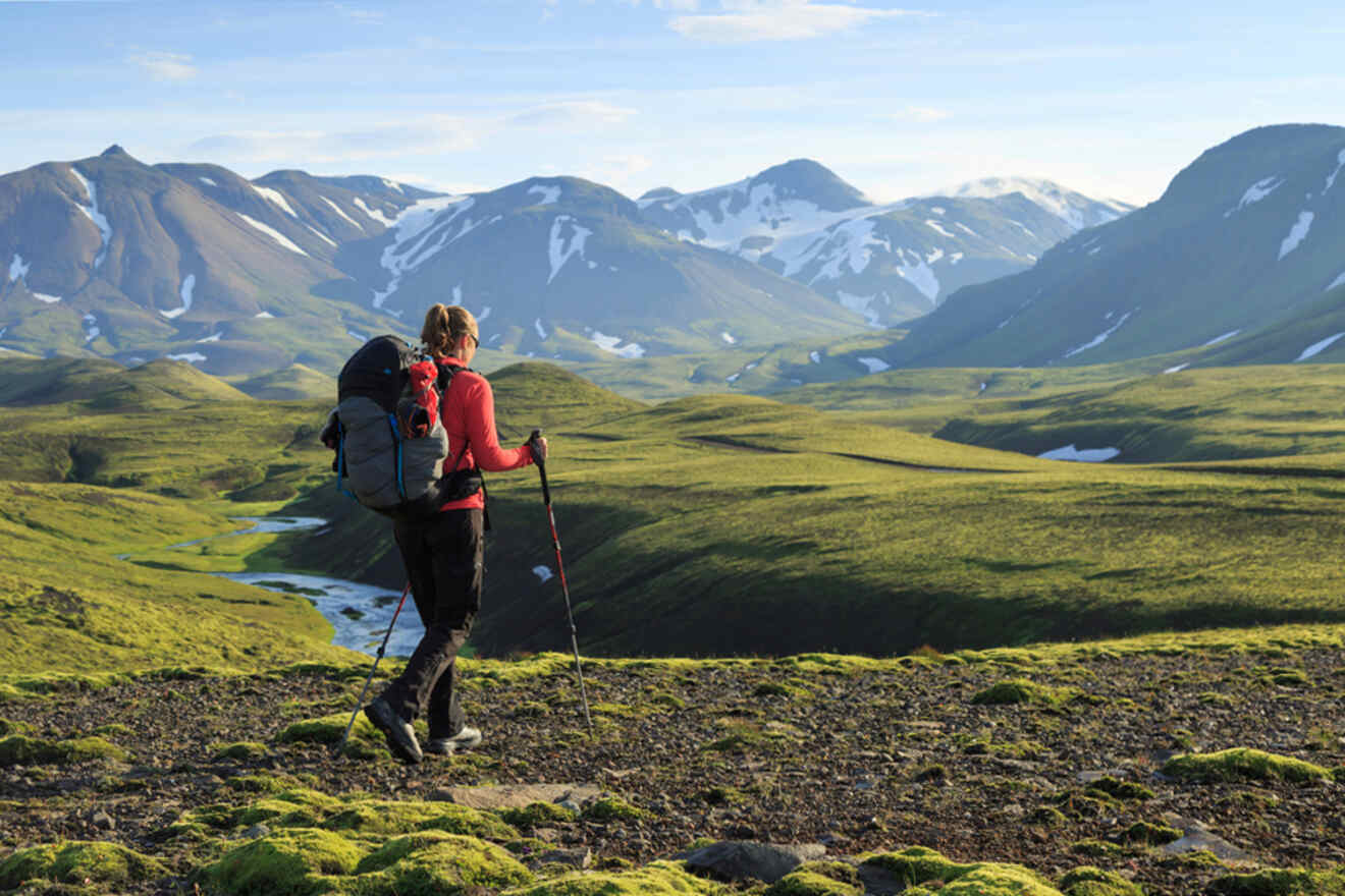 A woman hiking in iceland.