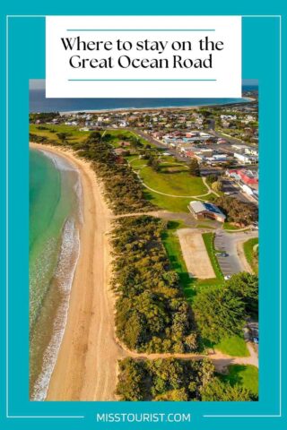 aerial view over a beach with lots of green spaces and houses