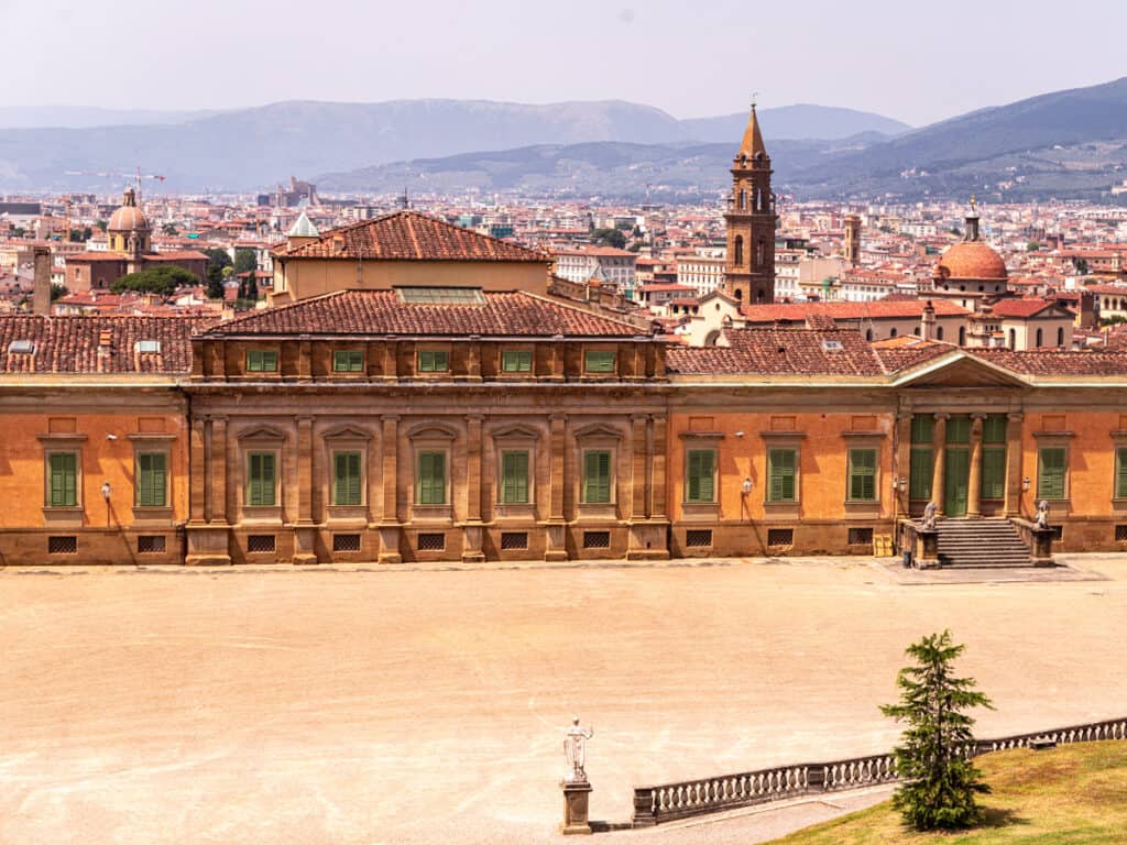 view of pitti palace and florence from boboli gardens