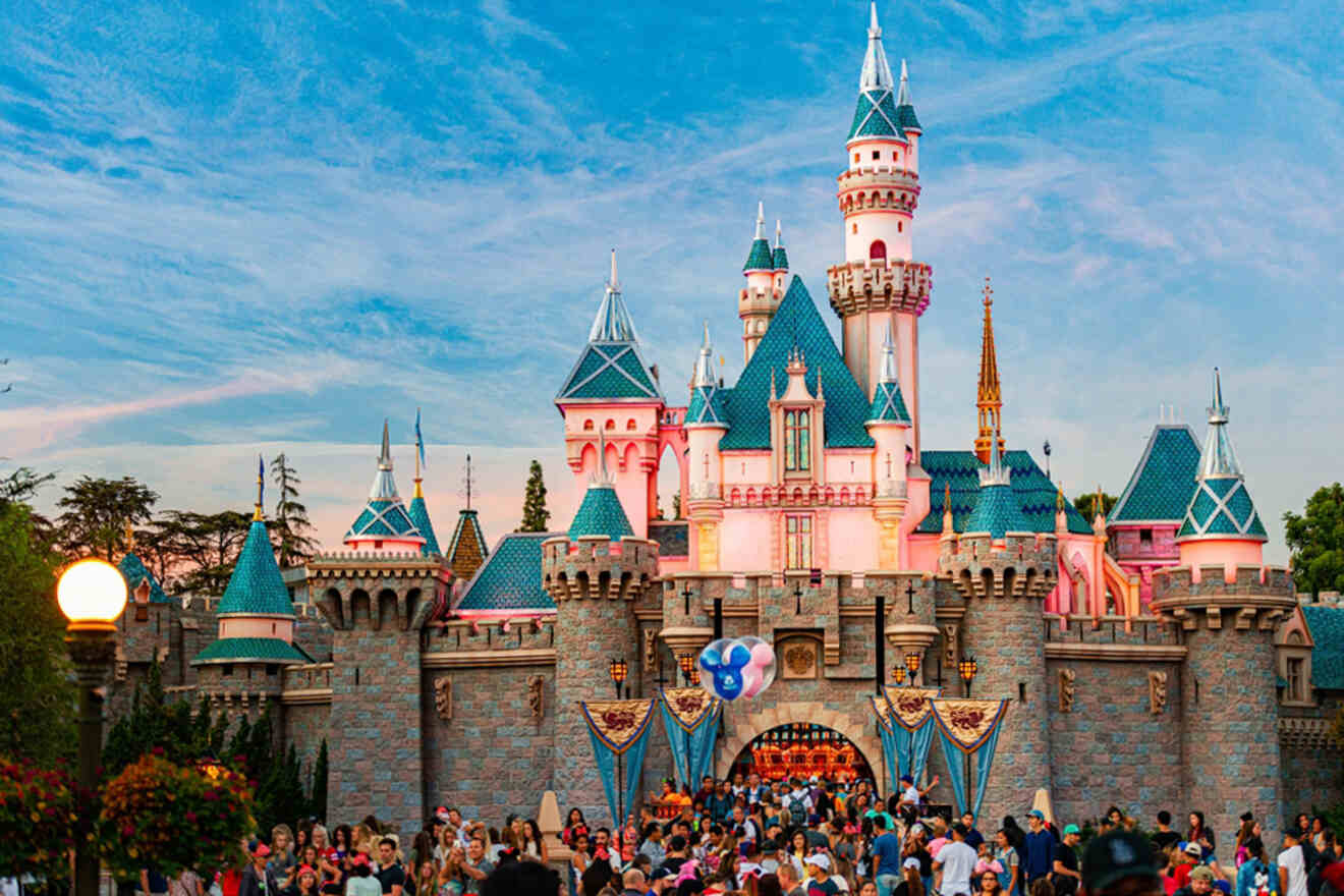 Entrance to Disneyland with a castle in the background