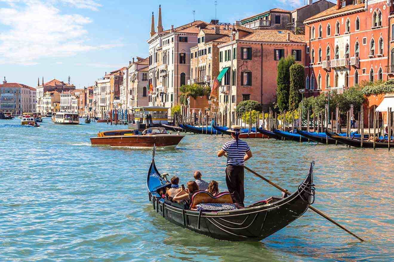 Gondolas on the grand canal in venice.