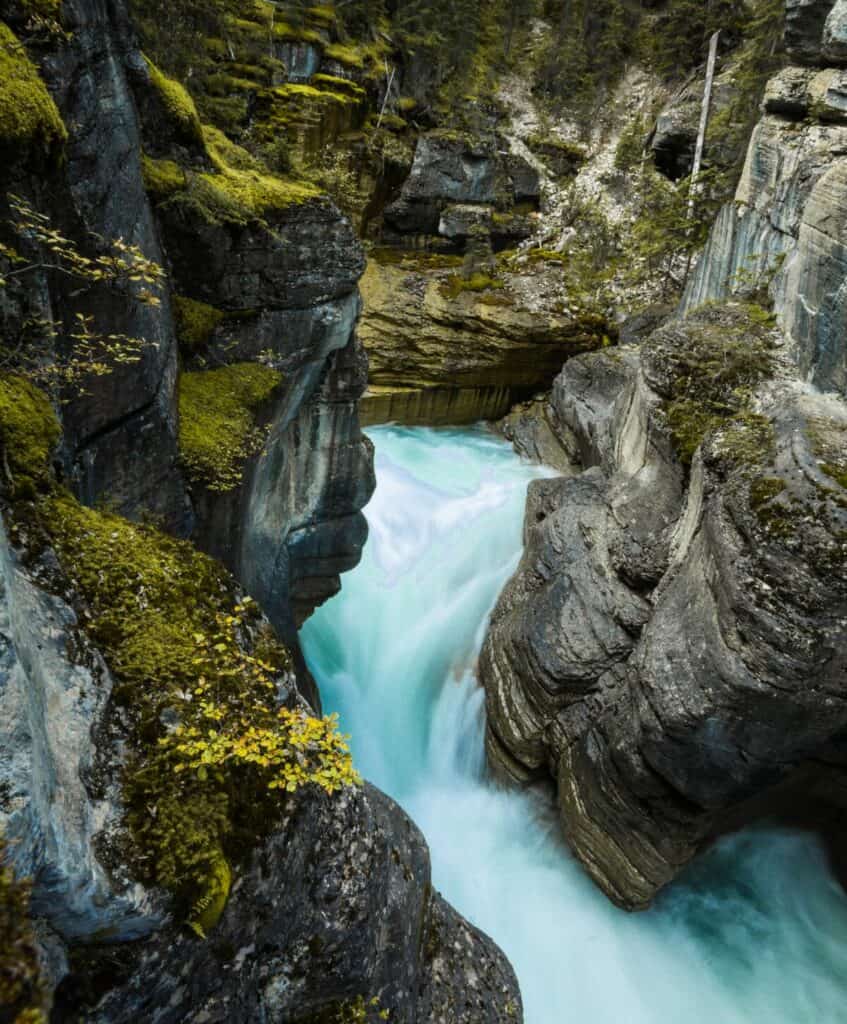 water running through Mistaya Canyon