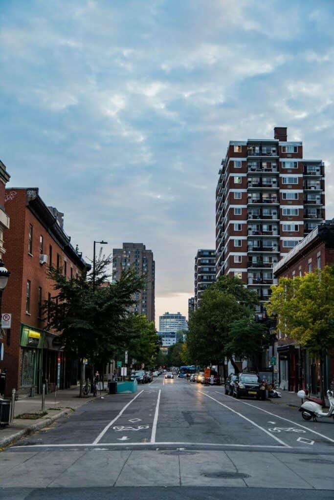 Plateau Mont-Royal with buildings on either side of street