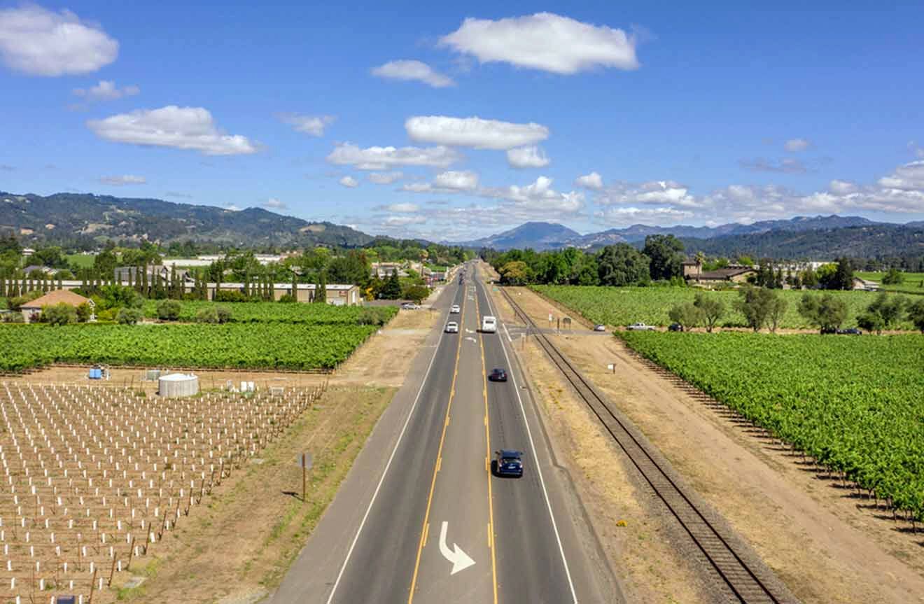 An aerial view of a highway in california.