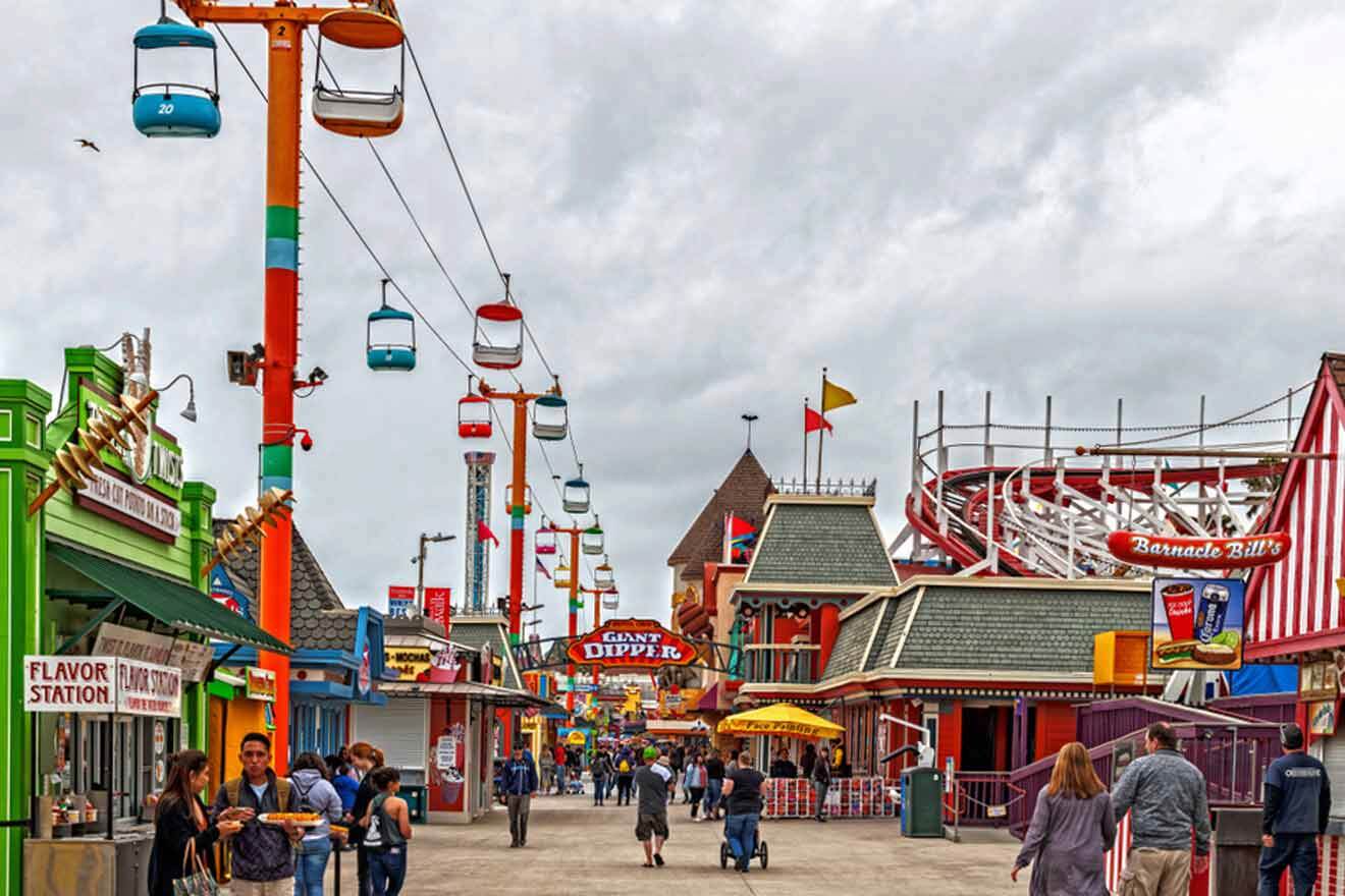 An amusement park with a lot of colorful rides.