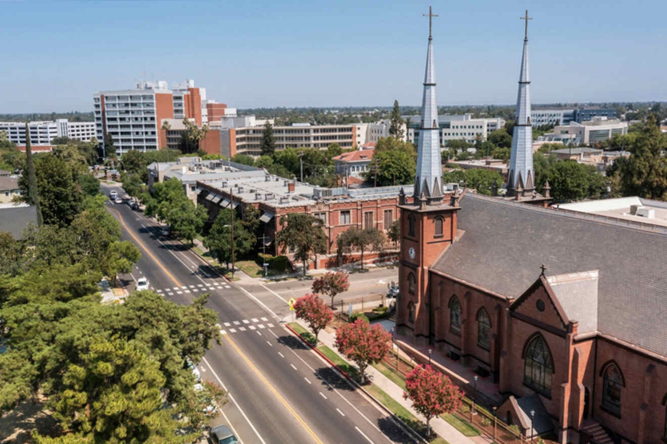 An aerial view of a church