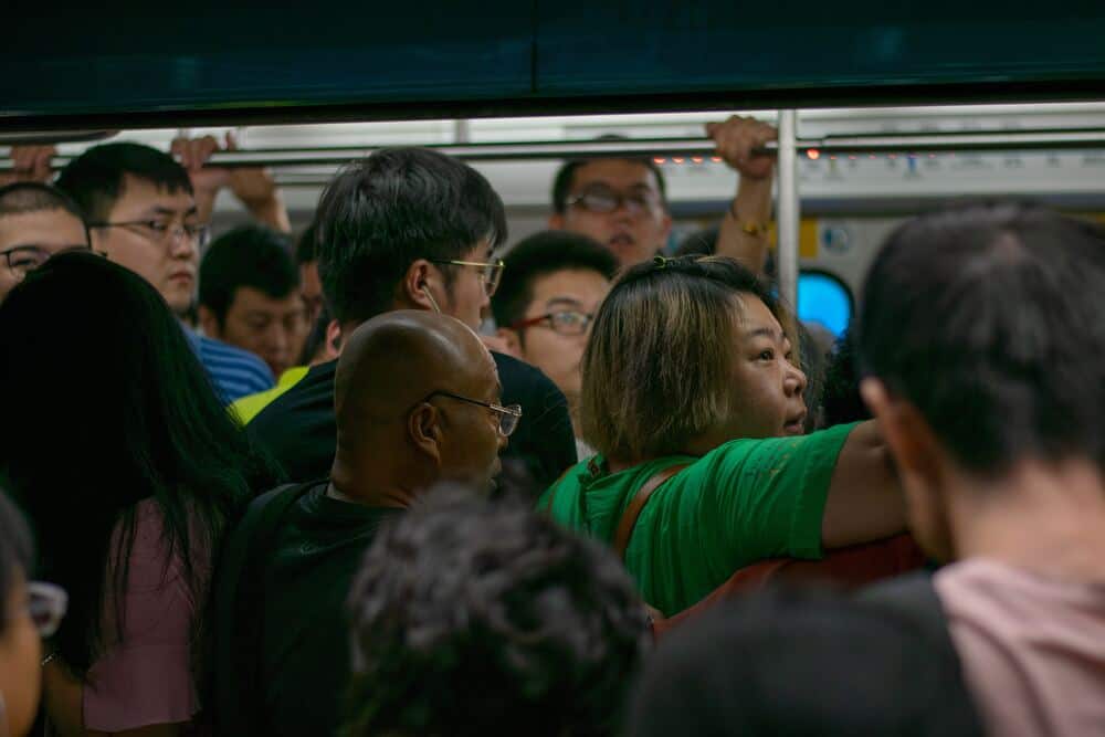 people crowded on train