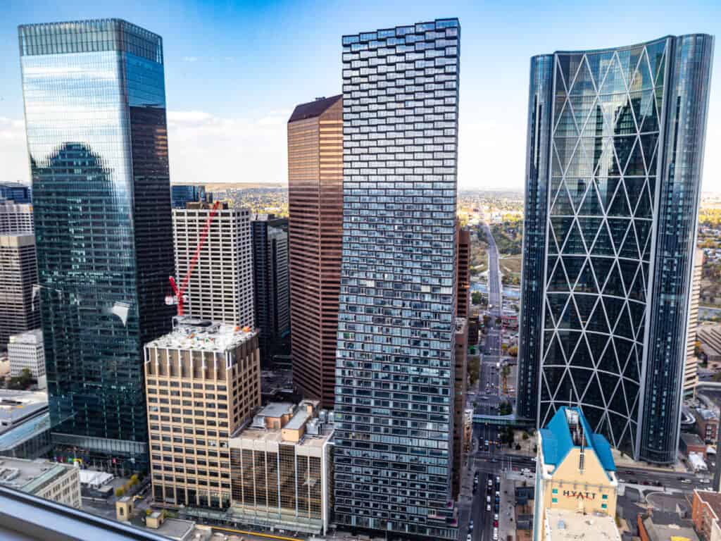 row of buildings in calgary as seen from the tower