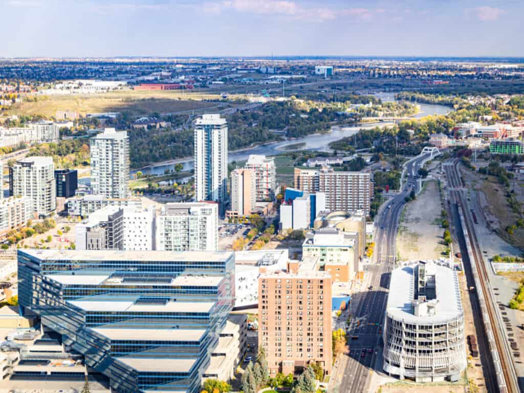 calgary buildings with bow river in background