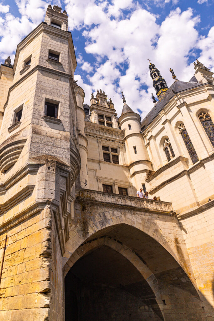 looking up at castle turrets