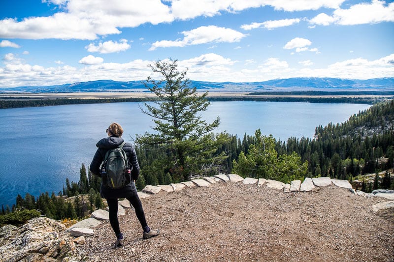 caz looking at  view of Jenny Lake from Inspiration Point