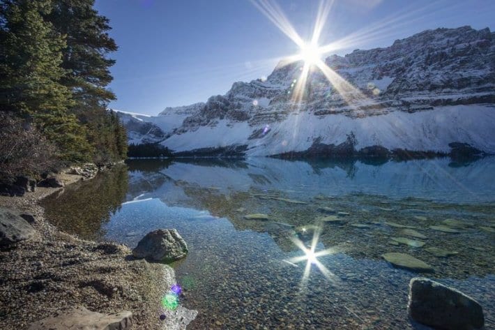 star bursts over lake