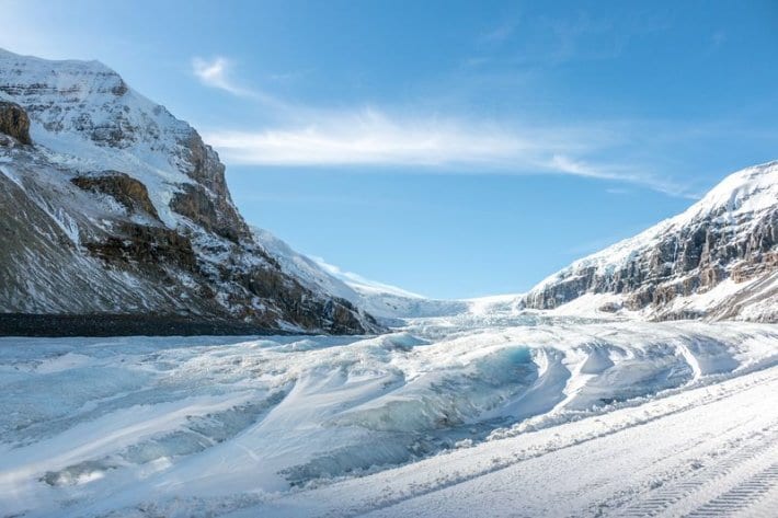 glacier between two mountains