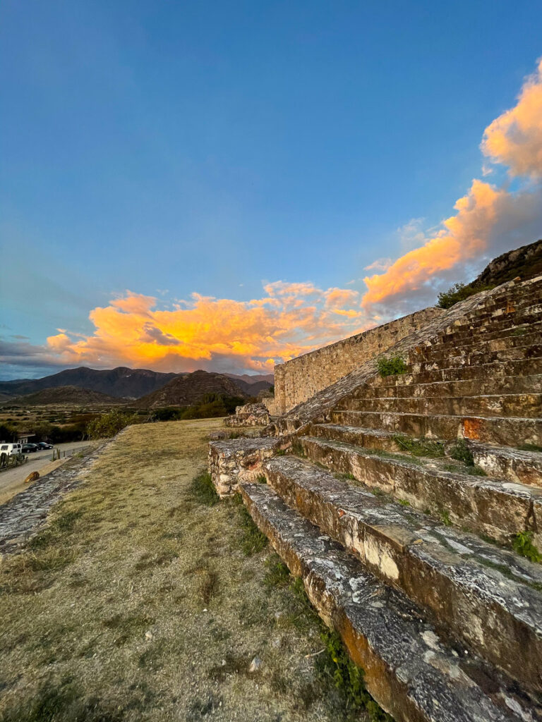 View of a sunset from a stone steps