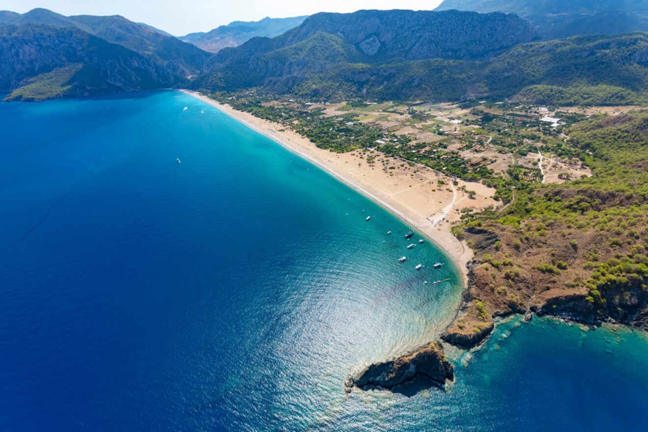 An aerial view of a beach in turkey.