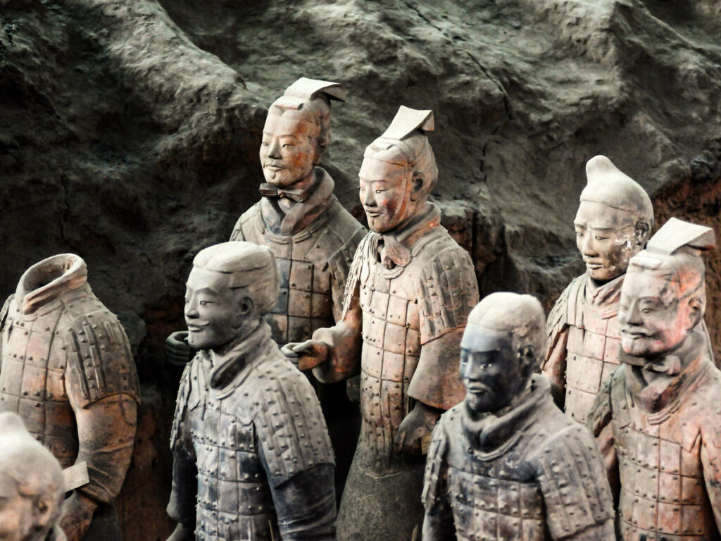 group of terracotta warriors in dug out