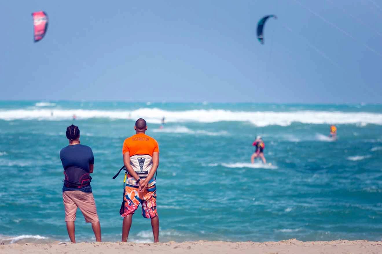 Kitesurfing on the beach.